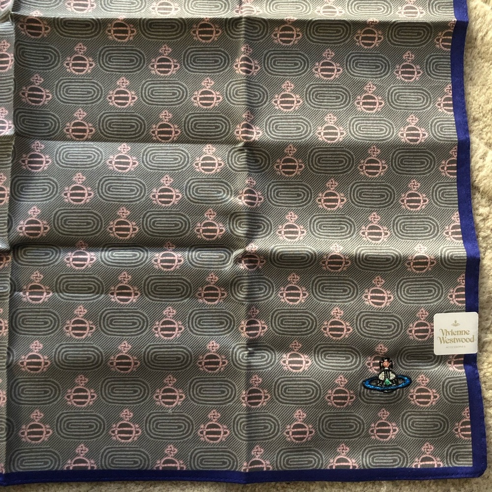 New Vivienne Westwood Cotton Scarf Handkerchief Bandana Orb Logo All Over